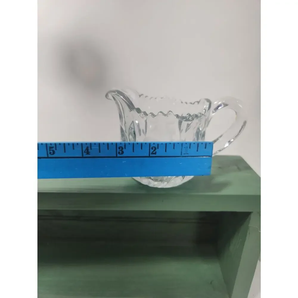 Vintage Clear Pressed Glass Creamer Etched Floral Scalloped Rim Starburst 5